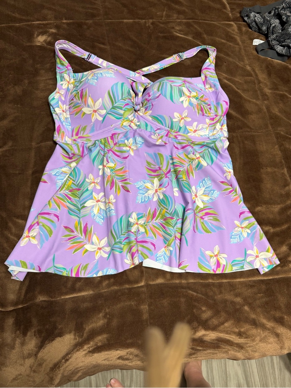 Woman’s size 2x torrid Lavender Tropical Floral Tankini Top - Picture 3 of 14